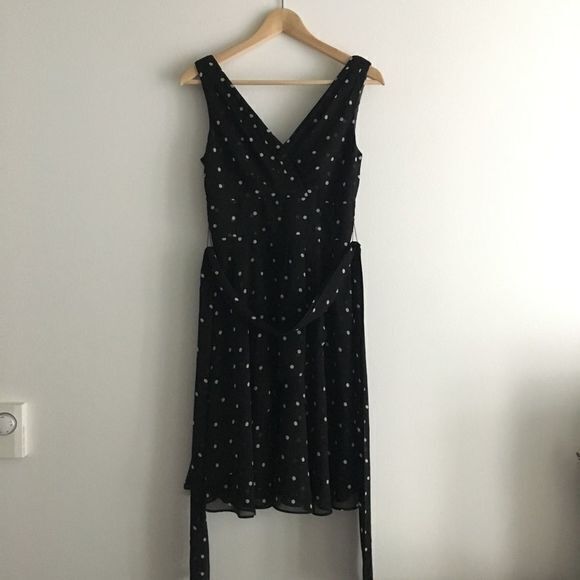 WHBM White‎ house black market Belted Polka Dot Double V Midi Sleeveless … - Picture 1 of 6